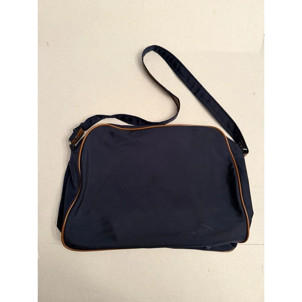 Vintage 80s Japan Airlines In Flight Weekend Bag Navy Blue Brown Nylon 16